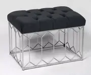 Silver metal stool with tufted velvet seating in black