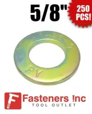(Qty 250) 5/8" F436 SAE Grade 8 Yellow Zinc Plated Hardened Flat Washers