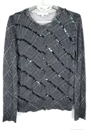 Ann Taylor Loft Button Front Knit Cardigan XL Geometric Sequins Light Weight NEW