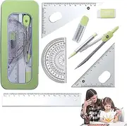 Compass And Protractor Set - Math Protractor Compass With Rulers | Drafting Compasses with Maths Protractor Set Squares Ruler and More for Students Starters Homework
