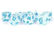 Resin Flash Dice Set Polyhedral (Clear with Light Blue Numbers)