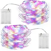 Taefuhnn 2 Pack 10M LED Fairy String Lights, Battery Operated Waterproof Copper Wire Fairy String Lights for Indoor Outdoor for Bedroom Wedding Party Christmas Tree Home Decor
