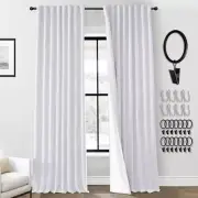 White Linen Blackout Curtains 84 Inches 52"W x 84"L (Pack of 2) Greyish White