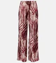 [Dries Van Noten] Dries Van Noten Printed crêpe wide-leg pants AU 10 burgundy