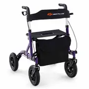 Costway Folding Medical Walker Adjustable Aluminum Rolling Walker Senior Purple
