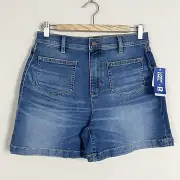 Lands End High Rise Patch Pocket Jean Shorts Denim 4” Inseam Stretch Size 6 NWT