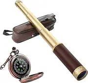 Retro Pirate Telescope Zoomable 25x30 Spyglass Portable Collapsible Handheld Telescope Vintage Monocular for Kids & Classical Collection Compass for Camping Hunting Boating Gift