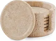 SPESHSTONES Coaster Set of 6 Handmade 3.5 Inch Drink Coasters with Holder, Beige Coaster Set for Coffee Table Décor, Ideal Stone Coasters for Drinks