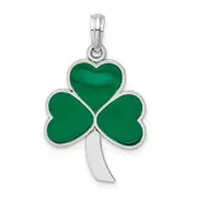 Sterling Silver De-Ani Rhodium-Plated Polished Enameled Shamrock Pendant