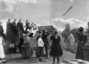 People watching on a roof the landing of Zeppelin LZ 6 in Berlin T- Old Photo 1