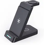 Black,3 in 1 Wireless Charging Station, for Apple/Samsung Devices, 18W Fast Charging Wireless Charger Stand for Samsung Galaxy S24 Ultra/S23 Ultra/S22/S2, iPhone 16/15/14/13/12