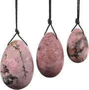 Nupuyai Rhodonite Yoni Eggs Set of 3 with Cord, Drilled Crystal Massage Stone Oval Cone Egg for Women Cone Exercise Strengthening Pelvic Floor Muscles
