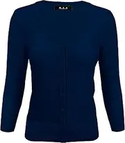 [YEMAK] Women's Knit Cardigan Sweater – 3/4 Sleeve V-Neck Basic Classic Casual Button Down Soft Lightweight Top (S-3XL)