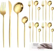 Gold Silverware Set，20-Piece Premium Stainless Steel Cutlery Set ，Mirror Finish