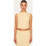Petite Butter Cream Textured Scallop Hem Top, Butter Cream