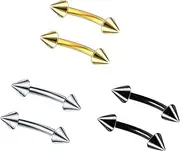 Decentraland 2PCS Silvery 2PCS Black 2PCS Gold With Pointed Cone 1.2mm(16G) Eyebrow Studs Lip Studs Body Piercing Navel Belly Studs Cartilage Titanium Steel Surgical Steel Stainless Steel 6mm,