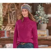 Sundance Mountainview Sweater XL Cerise Turtleneck Cable Detail Scalloped Cuffs