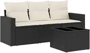 vidaXL Modular 4-Piece Black Poly Rattan Garden Sofa Set with Cushions and Storage for Patio/Deck/Garden