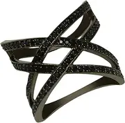 [MOONEYE] Black Spinel Gemstone 925 Sterling Silver Half Eternity Stacking Band Wedding Ring