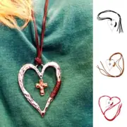 Korean Fashion Leather Cord Necklace Women Adjustable Elegant Metal Cross Heart