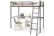 Giantex Metal Loft Bed Frame Heavy-duty Steel Bed Frame w/High Guard Rails & Ladder Single Size Black