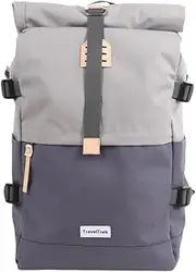 TravelTrek City Cruiser Backpack, 20-29L Capacity, Recycled Polyester, Water Resistant, Rolltop Closure, 16" Laptop Compartment, Apricot Charcoal Mist/Stormcloud Grey