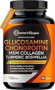Doctor’s Recipes Complete Joint Support Glucosamine Chondroitin Turmeric MSM Quercetin for Inflammation, Pain, Discomfort, Men & Women, Black Pepper for High Absorption, No Shellfish Soy, 90 Tabs