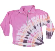 VS VICTORIAS SECRET PINK VARSITY HALF ZIP PULLOVER SWEATER JACKET TOP TIE DYE L