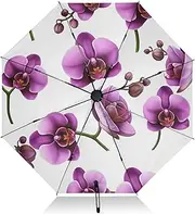 [RPLIFE] Compact Umbrella, Windproof Travel Umbrella, Automatic Open/close, Compact Size for Women Backpacks/Handbags, Purple Orchid Flowers White