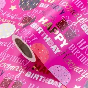 WRAPAHOLIC Papel de regalo de Rosa intenso - Globo de cumpleaños y letras