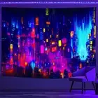 VeiVian Blacklight Punk Cityscape Tapestry, UV Reactive Japanese Anime Tapest...