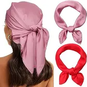[Coubeau] Women's Headscarf - Pack of 2 70 x 70 cm Plain Headscarf Coloured Headscarf Headwear for Girls Pocket Scarf