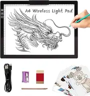 A4 Wireless LED Light Pad with Innovative Stand and Top Clip, TOHETO Rechargeable Battery Powered Light Box Stepless Dimmable 6 Levels Brightness Cordless Light Board for Tracing Weeding Vinyl (Black)
