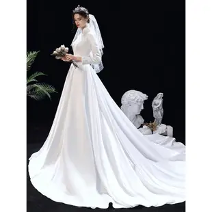 白色氣質新娘結婚迎賓禮服緞面