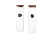 2x1.65L Woodend Glass Jar With Lid Food Pantry Storage Sealed Canister Container