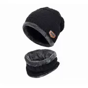 Nevenka 2 in 1 Winter Fleece-Lined Beanie Hat Caps Neck Scarf Set for Women Men Running Ski-Black
