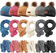 [Liitrsh] 18 Pcs Kids Winter Beanie Hat Scarf Gloves Set for Girls Knit Thick Thermal Lined Hat Scarf Gloves for Toddler Boys Aged 5-12, Classic Colors, 5-12 Years