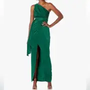 AIDAN MATTOX Women's Size 0 Green One-Shoulder Draped Gown