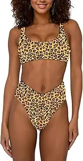 [Syshrendy] Women's High Waisted Bathing Suit Cute Scoop Neck Sporty Crop Top Push Up Bikini Sets Cheeky V Cut Leg Rise Bottom