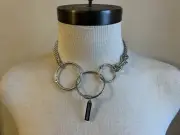 DSQUARED² RUNWAY SILVER 3 RING FLATTENED CUBAN CHAIN LOGO PLAQUE NECKLACE U OS