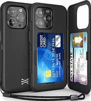 TORU CX Slim for iPhone 14 Pro Case Wallet | Protective Shockproof Heavy Duty Cover with Hidden Card Holder & Card Slot | Mirror & Wrist Strap Included - Black