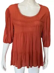 Farmers Market by One World Shift Blouse In Rust 100% Rayon Top Size PXL New NWT