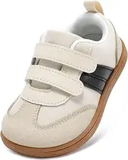 [STQ KIDS] Toddler Wide Toe Box Shoes:Boys Barefoot Shoes Kids Walking Shoes Boy Sneakers Non-Slip Zero Drop Shoes,Toddler First Walking Shoes Comfort Tennis Outdoor Activities, Beige White, 5 Wide Toddler