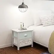 French Bedside Nightstand, 2 Pcs Wooden Tables with Drawers for Living Room or Bedroom - Rustic Night Storage Cabinets