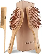 3PCS Bamboo Hair Brush Set,Natural Wooden Brush for Women, madam, Paddle Detangling Brush for Dry/Curly/Thick/Thin/Straight Hair