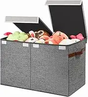 Large Toy Box Chest Storage, with Flip Top Lid, Collapsible Kids Storage Boxes Container Bins for Childrens Toys, Playroom Organizers, 25"x13" x16" (Grey)