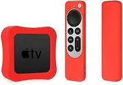 Silicone Case TV Box Protective Case Remote Control Shockproof Cover for 2021 Apple TV 4K 6Th Generation (Red)