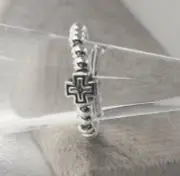 Cross Silver Beaded Ring ~ 925 Silver Stretch Ring Jesus Christian Bead Rings