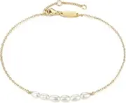 [Mevecco] Pearl Anklet Handmade 18k Gold Plated Dainty Boho Beach Cute Ankle Bracelet Adjustable Wafer Layered Turquoises Dangle Coins Foot Chain for Women