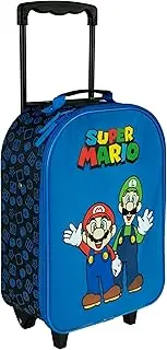 [Undercover] Frozen Children's Trolley - Spacious Main Compartment - Ideal Travel Companion - Adjustable and Fixable Telescopic Pole, blue, Super Mario